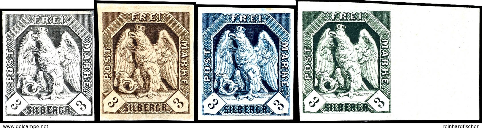 1888, Neudrucke Der Burger-Essays, 3 Sgr. Schwarz, Braun, Blau Und Grün, Je Vollrandig Und Ungebraucht, Tadellose Erhalt - Other & Unclassified