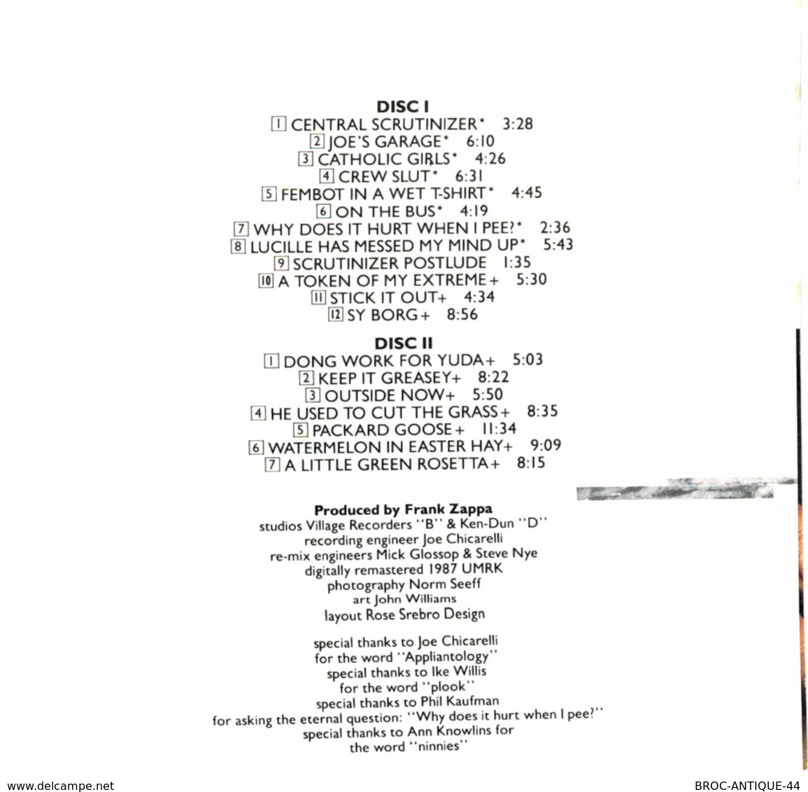CD N°2983 - FRANK ZAPPA - JOE'S GARAGE ACTS I, II, III - COMPILATION 2 CD 19 TITRES COFFRET + BOOK - Rock