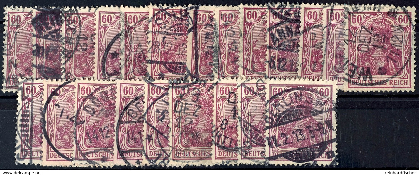 1905, 60 Pfg Germania Friedensdruck (MiNr. 92I), 22 Werte Jeweils Sauber Rundgestempelt Mit Verschiedenen Ortsstempeln ( - Other & Unclassified