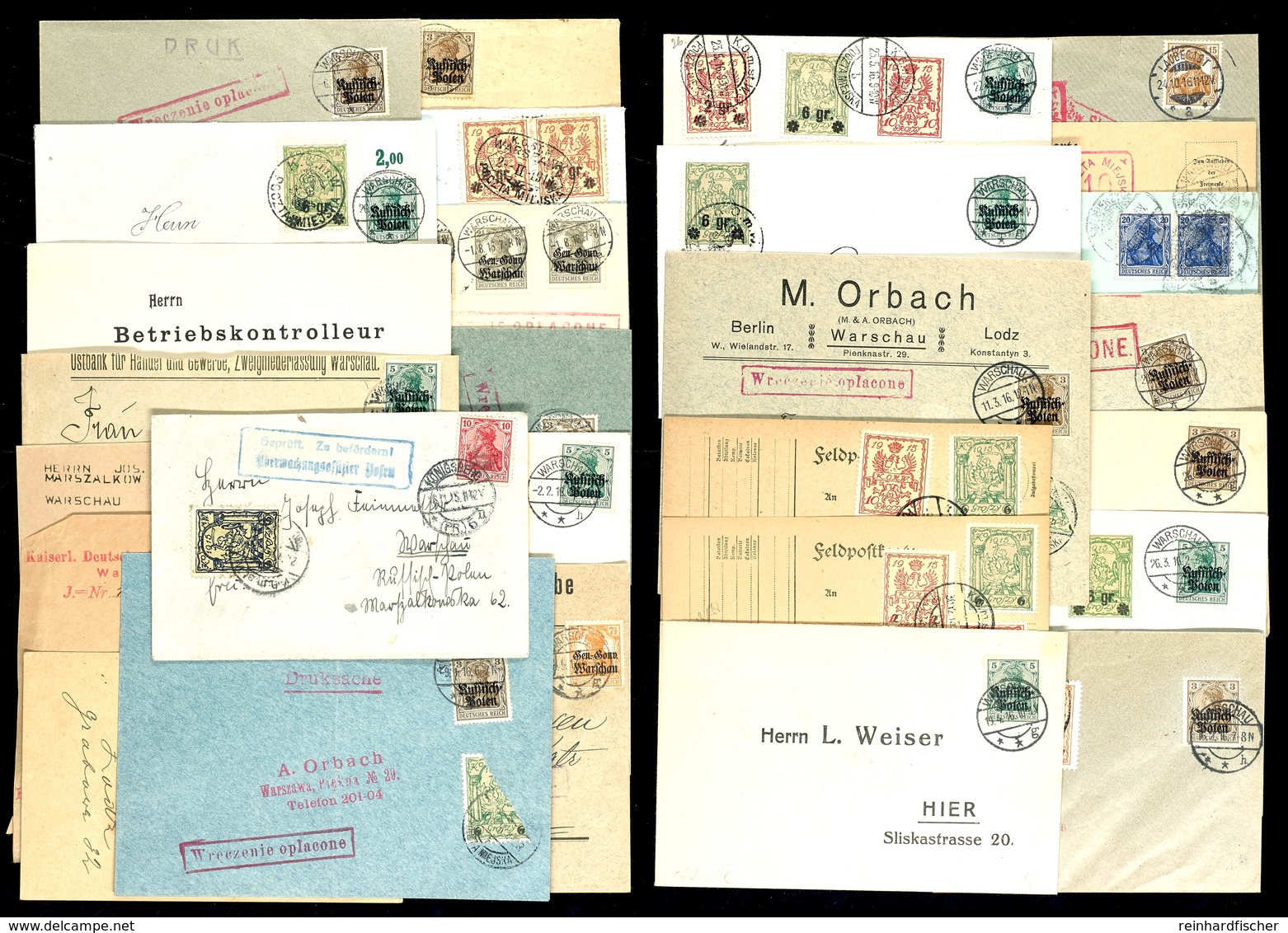 1915 - 1918, Ca. 30 Belege, Dabei Gebührenstempel Und -marken, Mit Einheiten Und Halbierungen, Interessante Versendungsf - Altri & Non Classificati