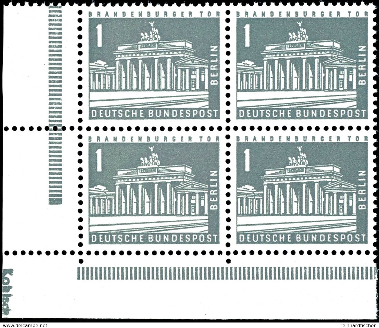 1 Pfg Berliner Stadtbilder II, 4er-Block Mit Linker Unterer Bogenecke (optisch) Und Druckerzeichen "Kohlasch" Neben Feld - Autres & Non Classés