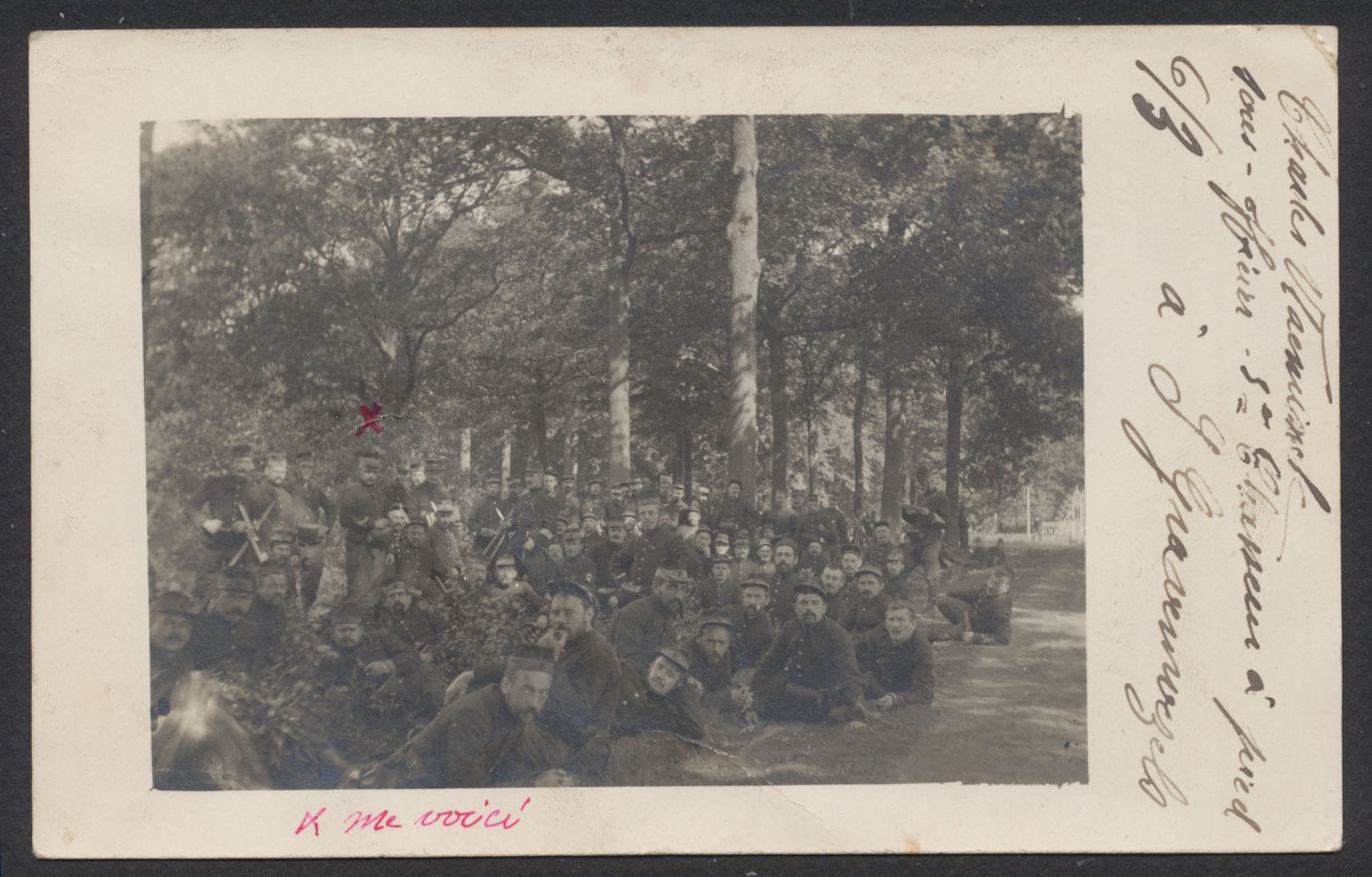 Carte Photo Militaria - Groupe De Militaire / Voyagée En S.M. + Obl Relais 'S Gravenwezele (1914) Vers Tournai. - Personnages