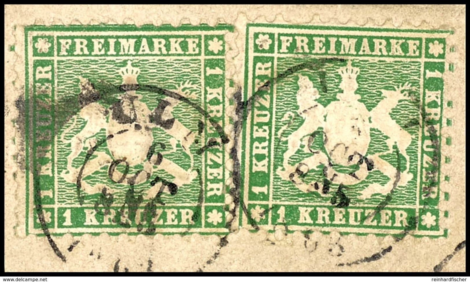 1 Kr In B-Farbe Zweimal Tadellos Auf Briefstück Mit Zwei Stempelabschlägen "ULM 6 OCT", Mi. 240.-, Katalog: 25b(2) BS - Autres & Non Classés