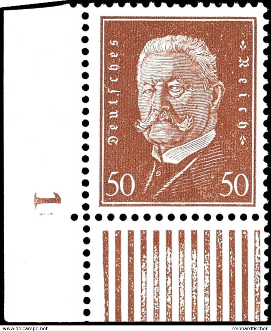 50 Pf Reichspräsidenten Tadellos Postfrisch, Linke Untere Bogenecke Mit Plattennummer 1 (der Linke Bogenrand Mit Falzspu - Other & Unclassified