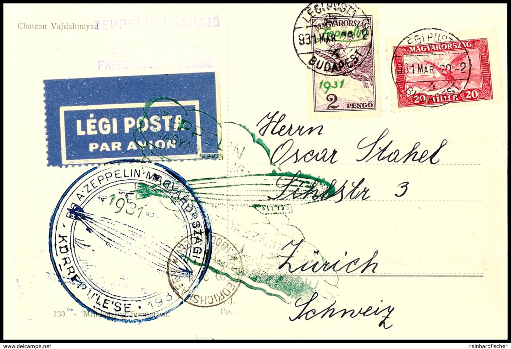 1932, Ungarnfahrt, 2 Pengó Auf Karte Ab Budapest, Rund- Und Rückfahrtsstpl., Ank.-Stpl. Friedrichshafen, Alle Stempel Kl - Other & Unclassified