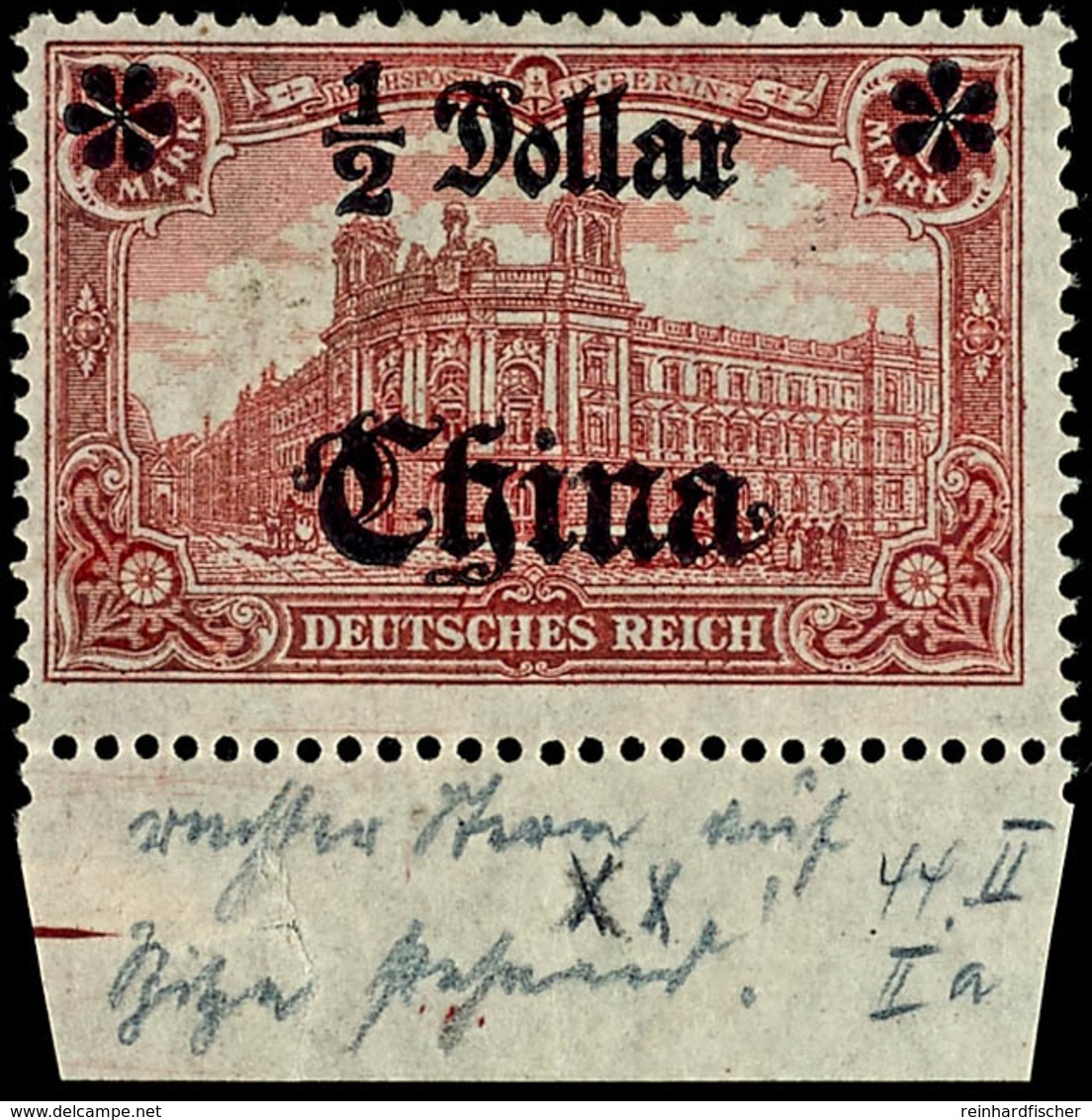 1/2 Dollar Auf 1 Mark, Rechte Rosette Auf Einer Spitze, Tadellos Ungebraucht, Mi. 80.-, Katalog: 44 PF I * - China (offices)