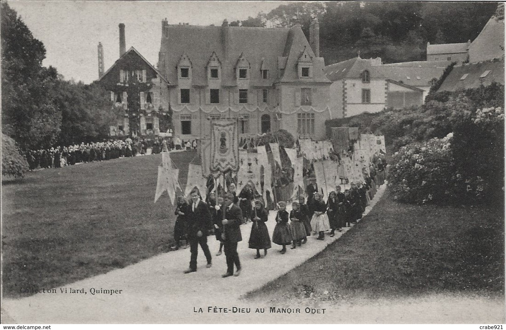 29 ERGUE-GABERIC  LA FETE DIEU AU MANOIR ODET DEBUT DE LA PROCESSION TBE - Ergué-Gabéric