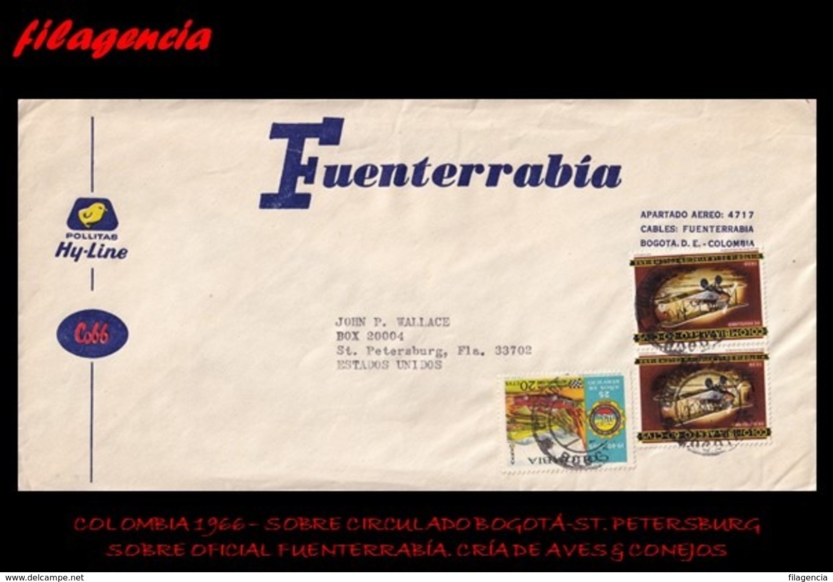 AMERICA. COLOMBIA. ENTEROS POSTALES. SOBRE CIRCULADO EMPRESAS 1966. BOGOTÁ-ST. PETERSBURG. FUENTERRABÍA S.A. - Colombia