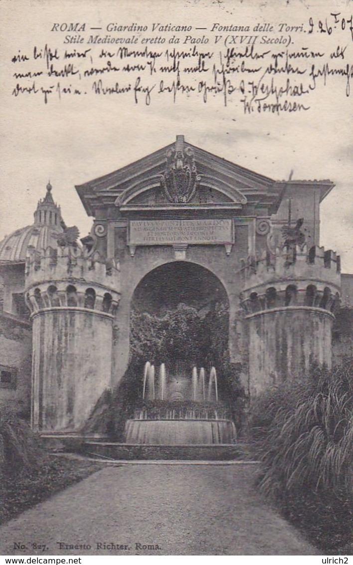 CP Roma - Giardino Vaticano - Fontana Delle Torri - 1907 (45050) - Vatikanstadt