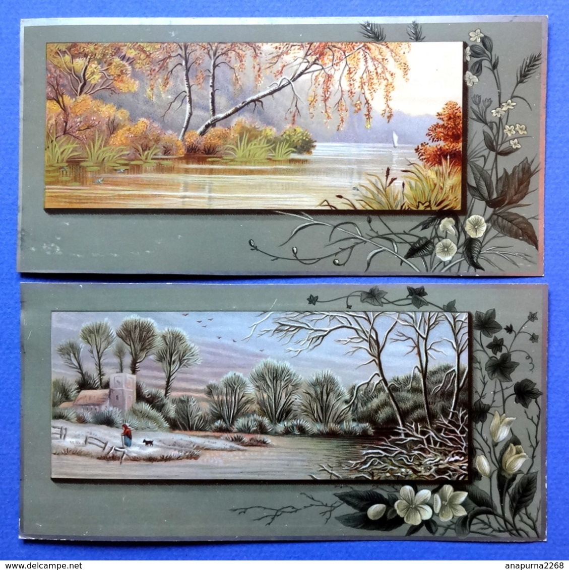 2 CHROMOS LITHOGRAPHIES ...9 / 18.5 Cm..........PAYSAGE HIVER ET AUTOMNE - Other & Unclassified