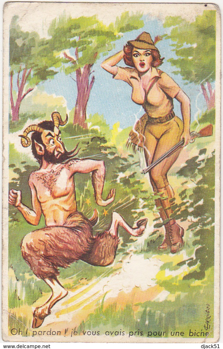 Humour / Carrière / Chasse / Oh! Pardon ! Je Vous Avais Pris Pour Une Biche / Chasseresse, Homme Corps De Bouc - Carrière, Louis