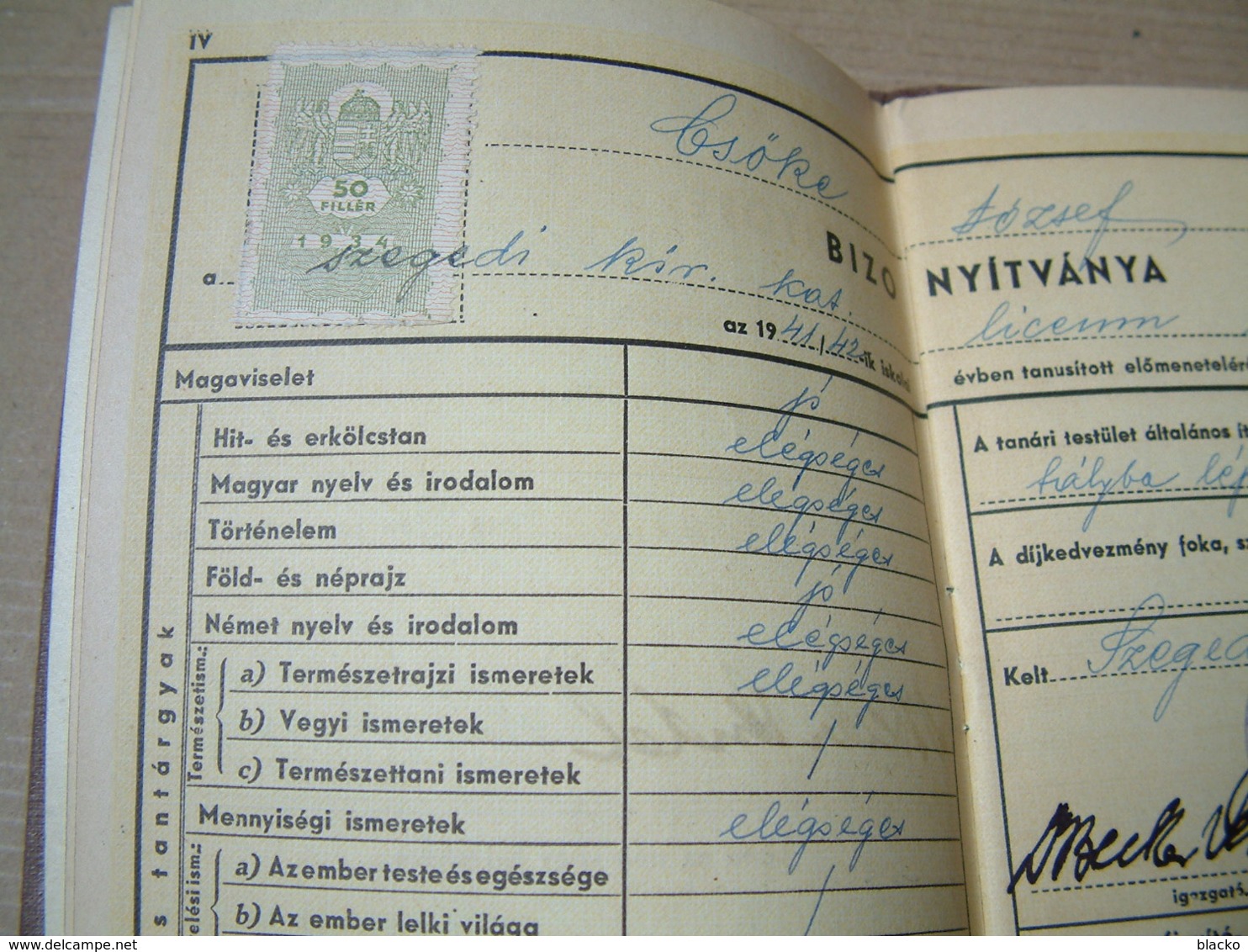 SR - 1941 - School report - Szegedi Líceum - Lektion Buch Lesson book DB01