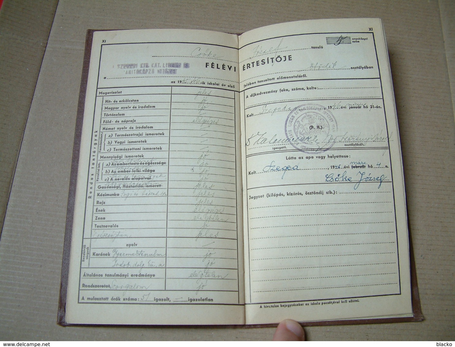 SR - 1941 - School report - Szegedi Líceum - Lektion Buch Lesson book DB01
