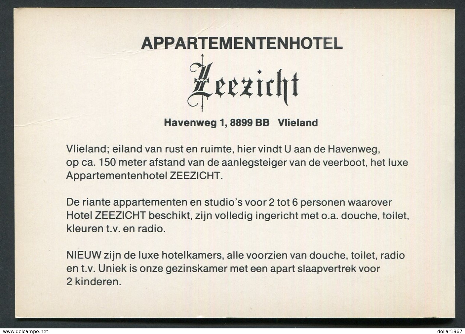 Informatie Kaart Hotel Zeezicht - Havenweg 1 - Oost Vlieland..- NOT  Used - See The 2 Scans For Condition( Originaal) - Vlieland