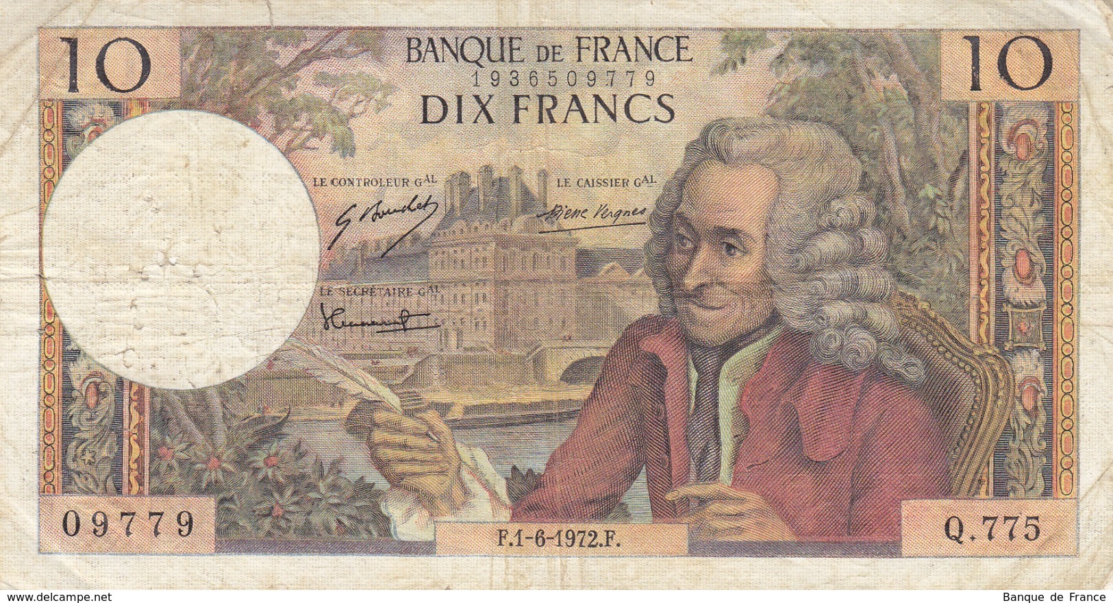 Billet 10 F Voltaire Du 1-6-1972 FAY 62.56 Alph. Q.775 Date Erronée - 10 F 1963-1973 ''Voltaire''