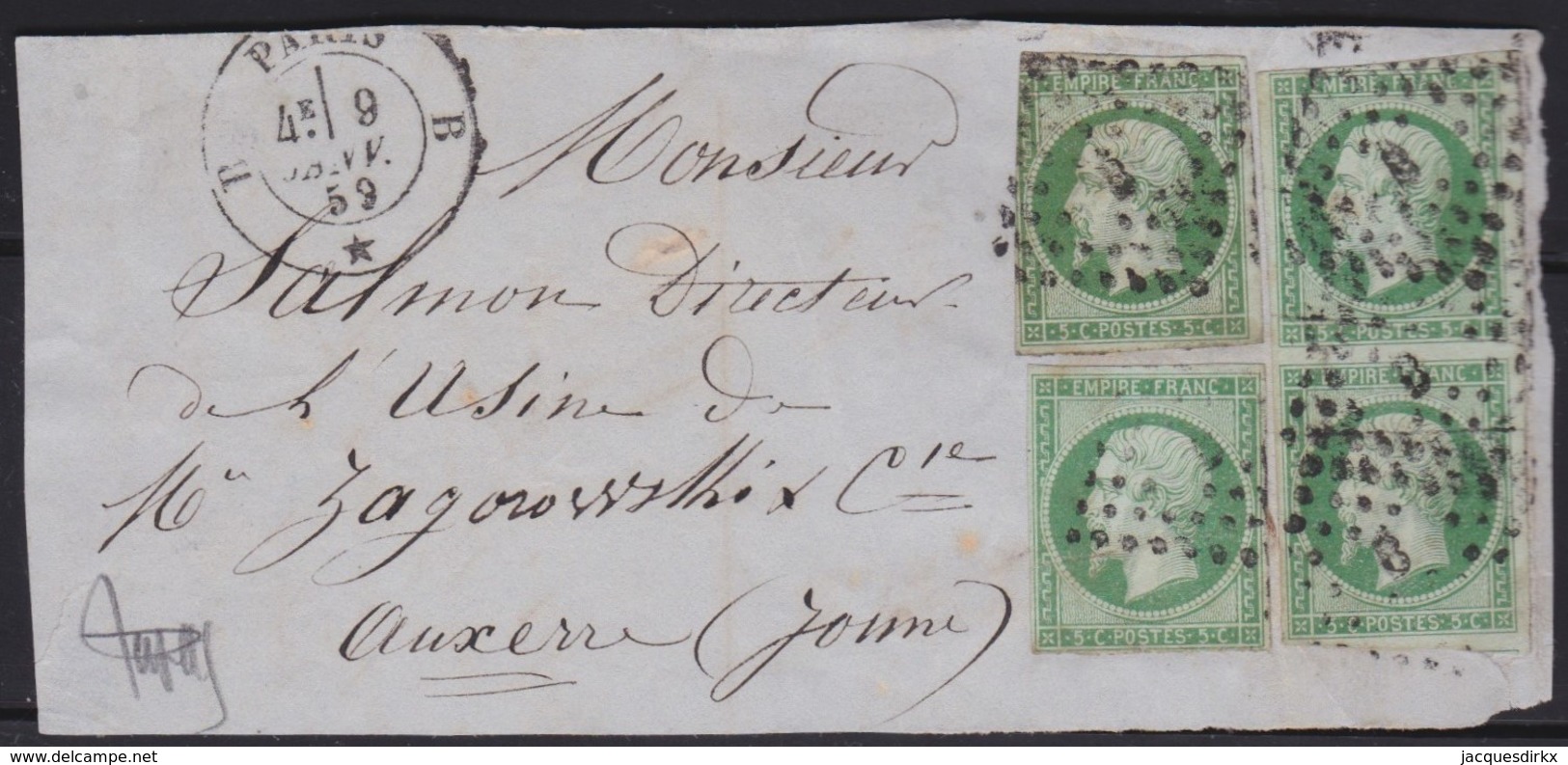 France        .    Yvert    .    12  4x   Sur  Lettre   (2 Scans)     .         O      .      Oblitéré - 1853-1860 Napoléon III