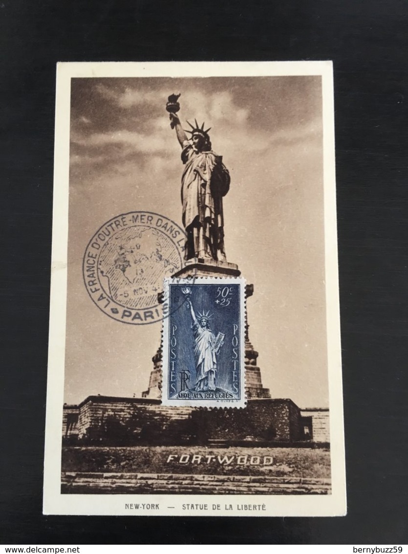 Premier Jour Carte Maximum FDC Refugiés Politique Statue Libertée FRANCE YT N° 352 Bonne Cote - 1950-1959