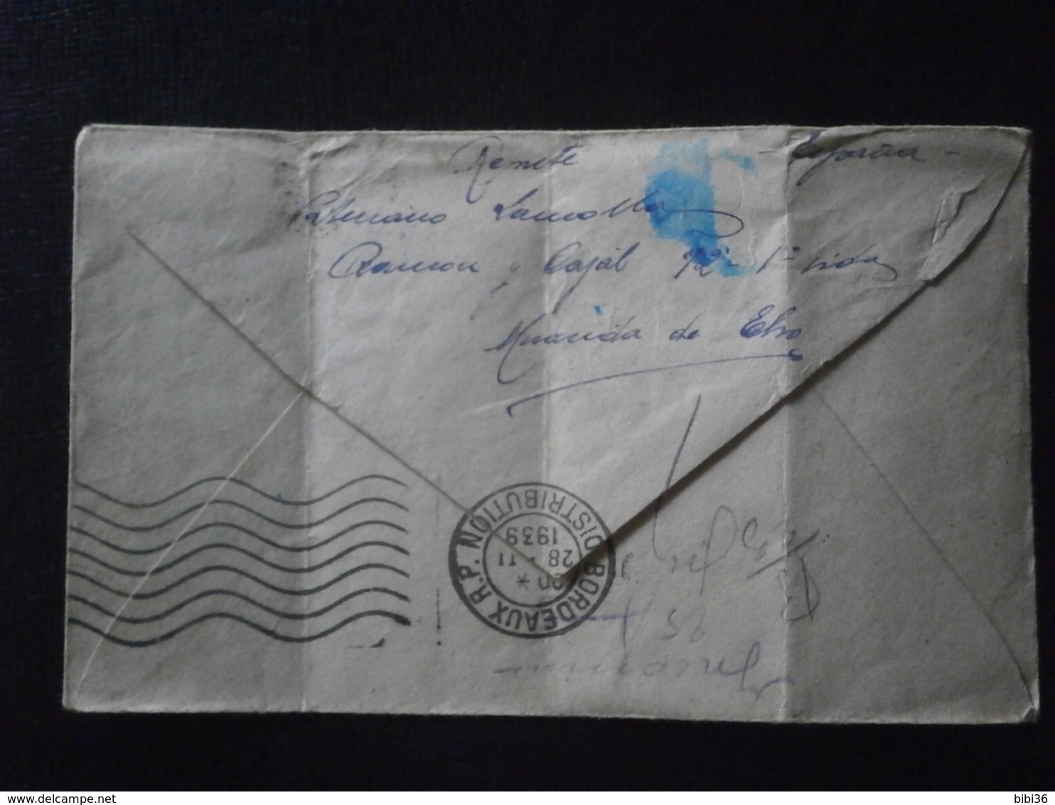 ESPAGNE ESPAGNA LETTRE ENVELOPPE COVER LETTER CENSURE MILITAIRE CENSUR MILITAR GUERRE CIVIL WAR BORDEAUX GIRONDE - Lettres & Documents