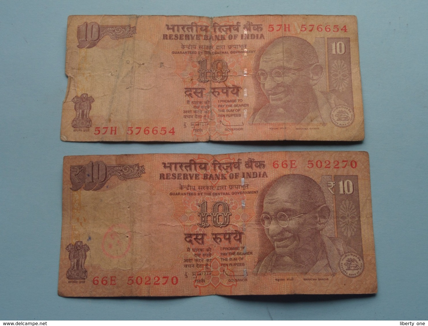 10 ( Ten ) RUPEES : 66E 502270 & 57H 576654 ( Reserve Bank Of India ) ! - Inde