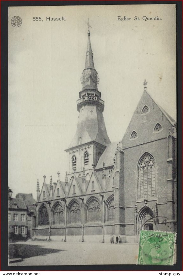 Postkaart Van HASSELT ; EGLISE ST. QUENTIN Met Frankering KONING ALBERT I ; Staat Zie 2 Scans ! - Hasselt