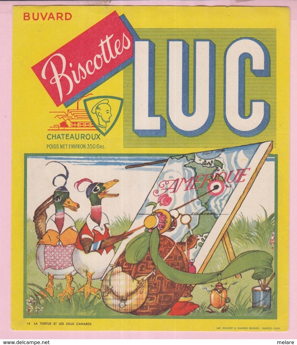 Buvard Biscottes LUC Chateauroux  La Fontaine Fable La Tortue Et Les 2 Canards    19 - Biscottes