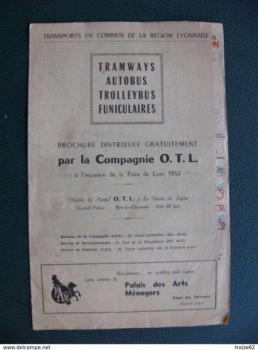 Brochure Compagnie O.T.L Lyon Tramways Autobus Trolleybus Funiculaires Foire 1952 Chemin De Fer Vaugneray - Europe