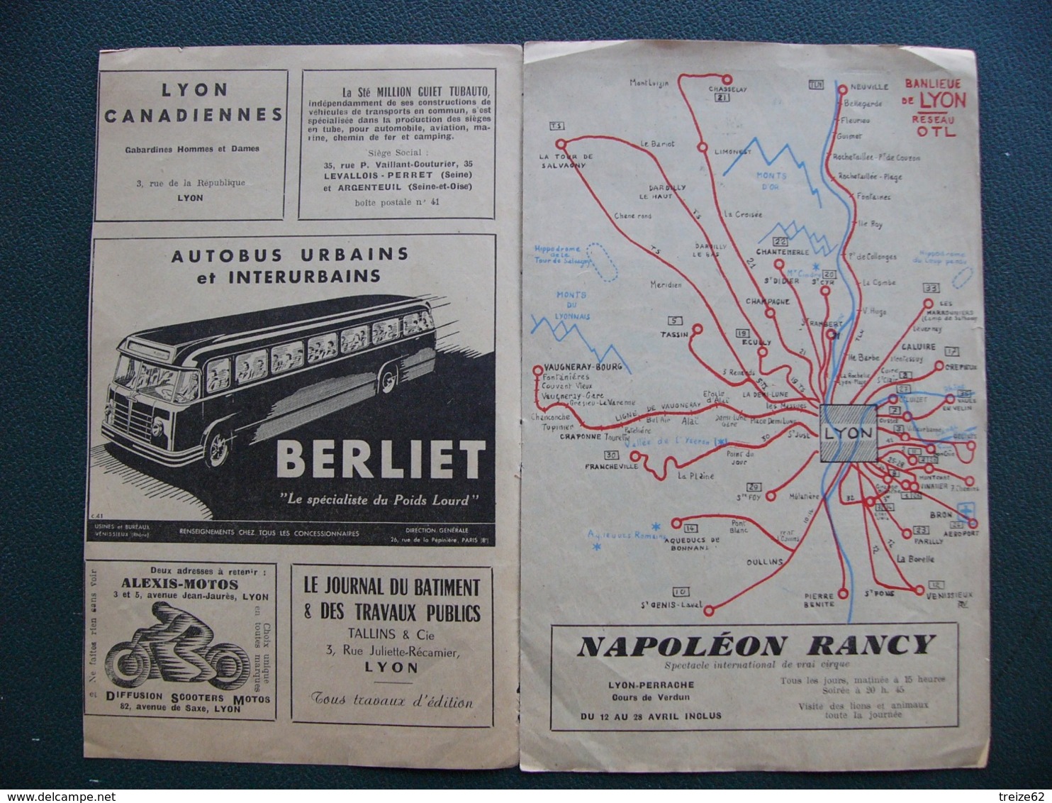 Brochure Compagnie O.T.L Lyon Tramways Autobus Trolleybus Funiculaires Foire 1952 Chemin De Fer Vaugneray - Europe