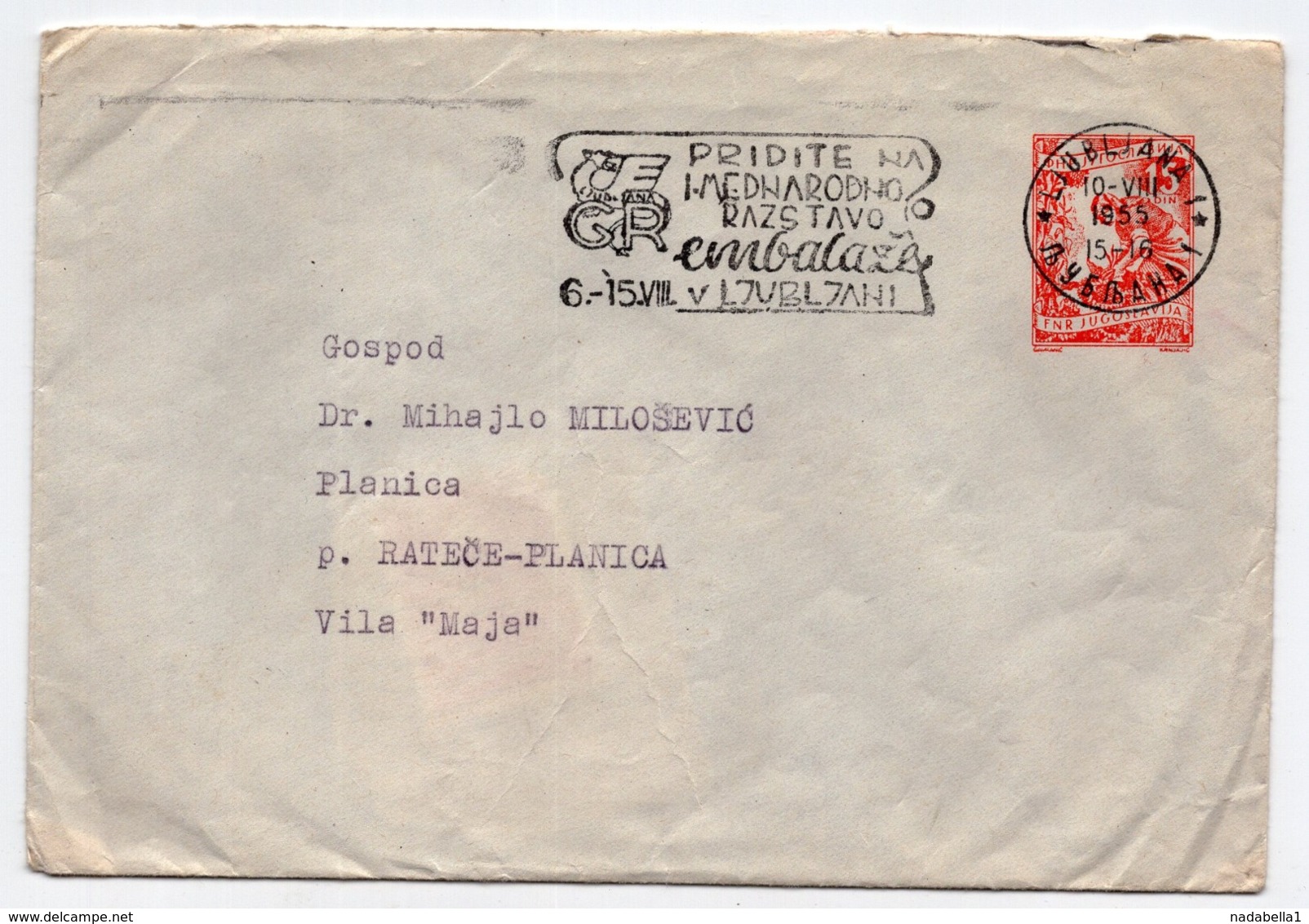 1955 YUGOSLAVIA, SLOVENIA, LJUBLJANA TO PLANICA, STATIONERY COVER, PROPAGANDA FLAM - Postal Stationery