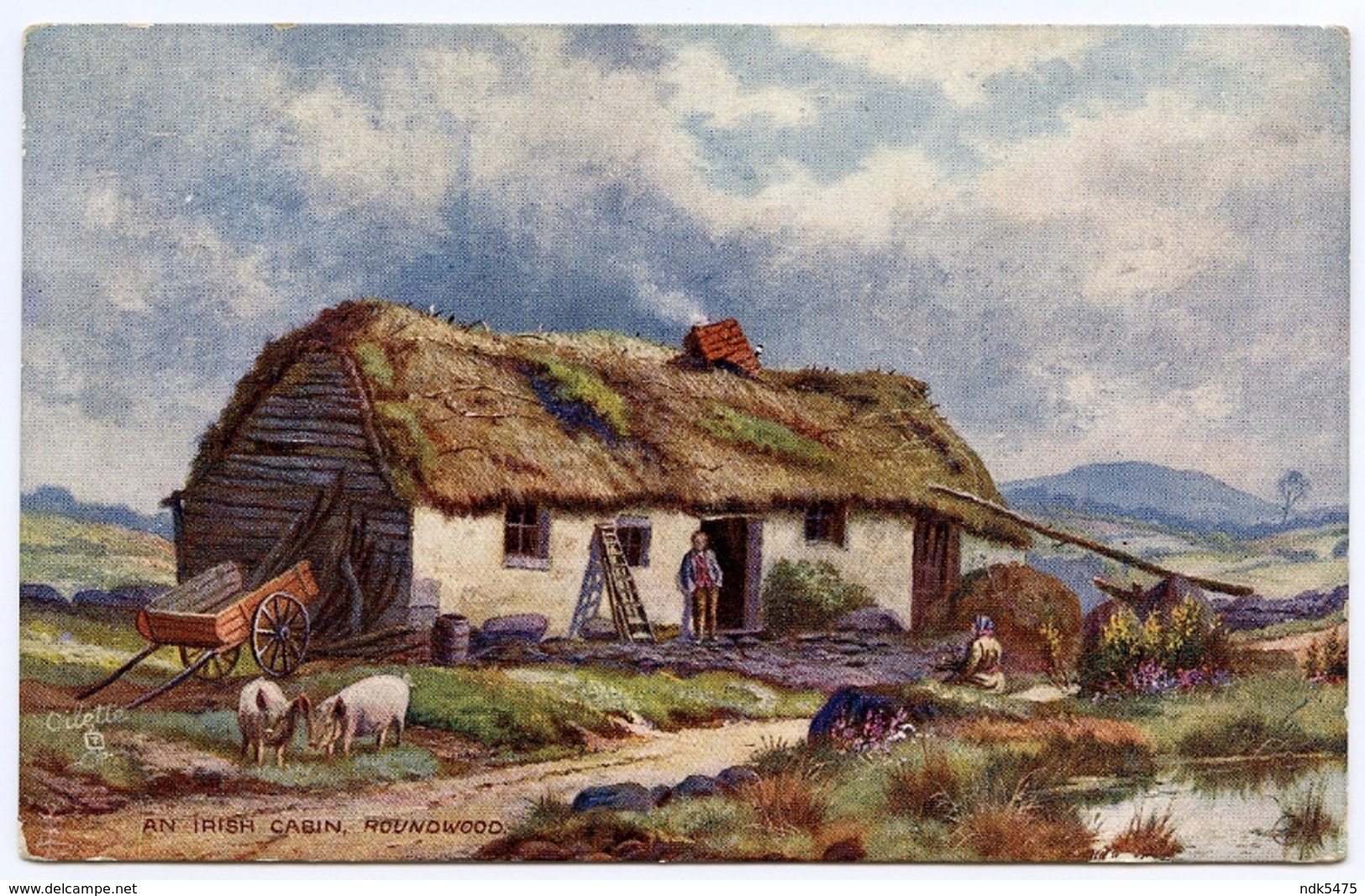 ARTIST CARD : E. LONGSTAFFE - ROUNDWOOD, AN IRISH CABIN (TUCK'S OILETTE) / POSTMARK - WEMBLEY / ADDRESS - BINGLEY - Dublin