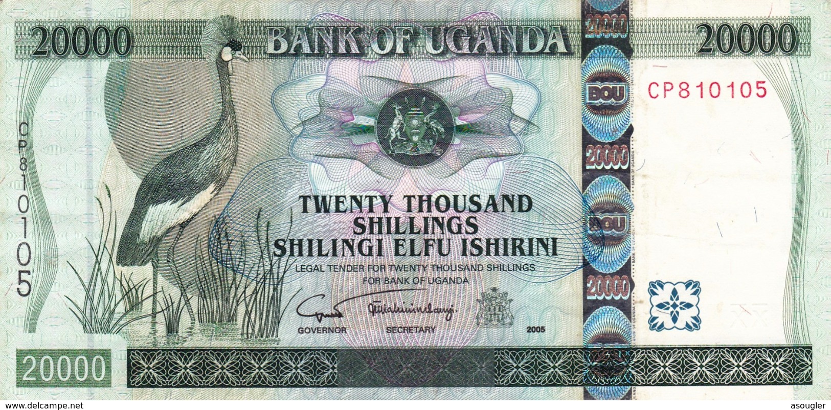 UGANDA 20000 Shillings 2005 EXF P-46b "free Shipping Via Registered Air Mail" - Ouganda