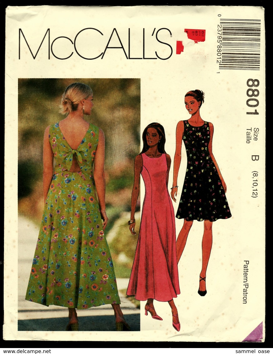 Vintage McCall`s Schnittmuster 8801  -  Misses Sommerkleid In 2 Längen  -  Size B   Größe 8-12 - Haute Couture