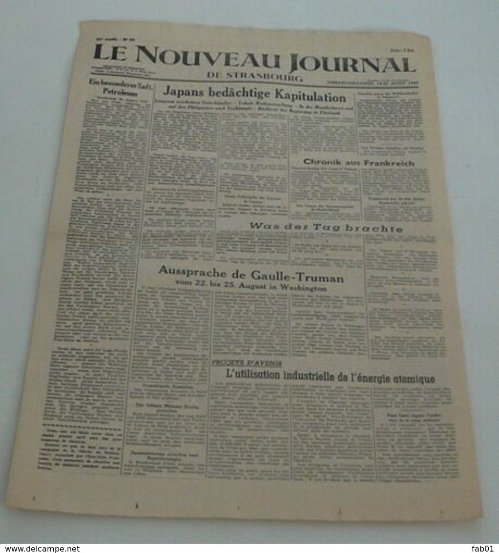 Le Nouveau Journal De Strasbourg Du 19 – 20 Août 1945.(liste De Libérés) - Francese