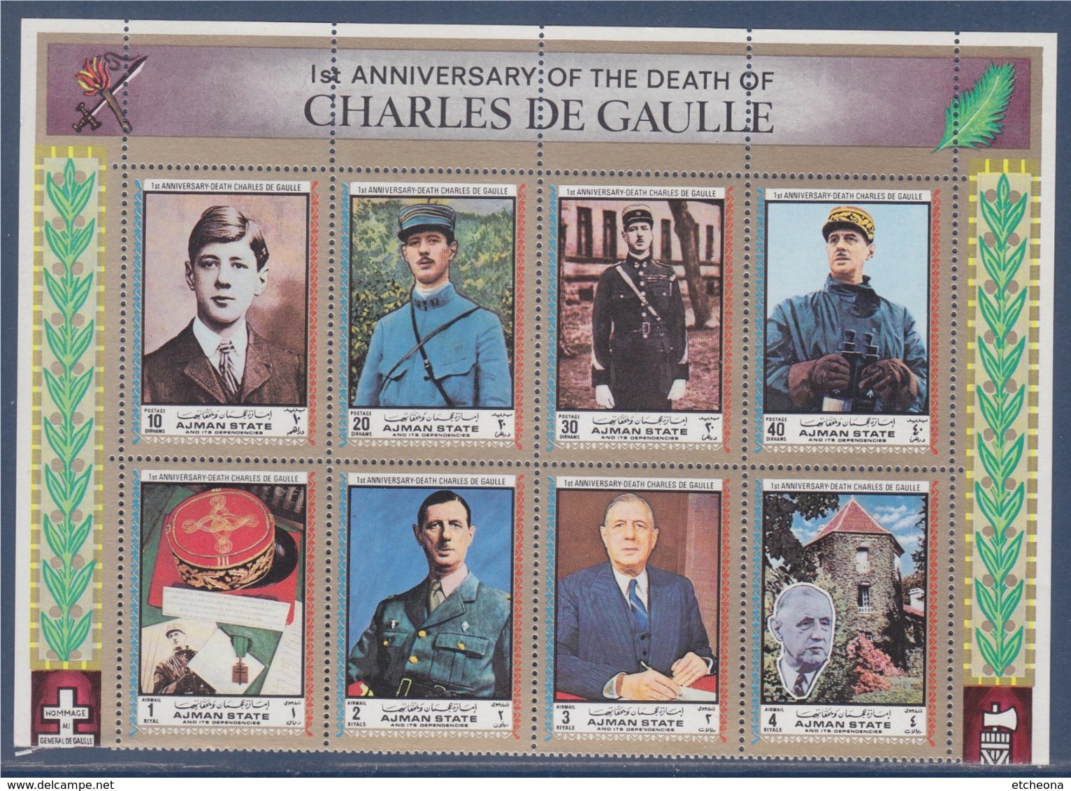 = Anniversaire De La Mort Du Général De Gaulle Bloc De 8 Timbres Neufs Ajman State - De Gaulle (General)