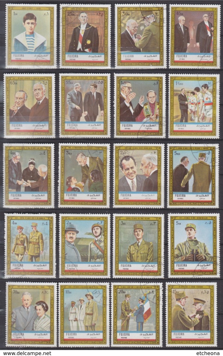 La Vie Du Général De Gaulle En 20 Timbres Oblitérés FUJEIRA - De Gaulle (Général)