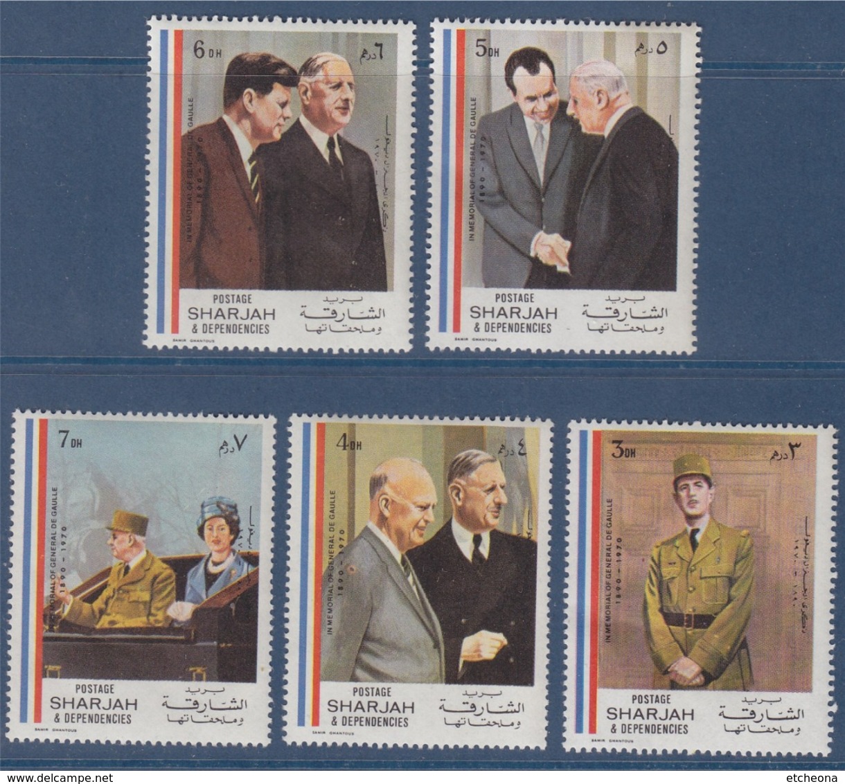 Hommage Au Général De Gaulle 5 Timbres Neufs  Sharjah Et Dépendances - De Gaulle (General)