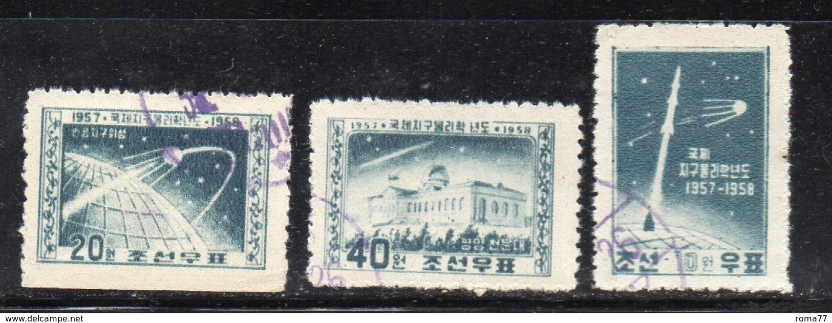Y766 - COREA NORD 1958 , Tre Esemplari Usati  (2380A) .  SPAZIO - Corea Del Nord