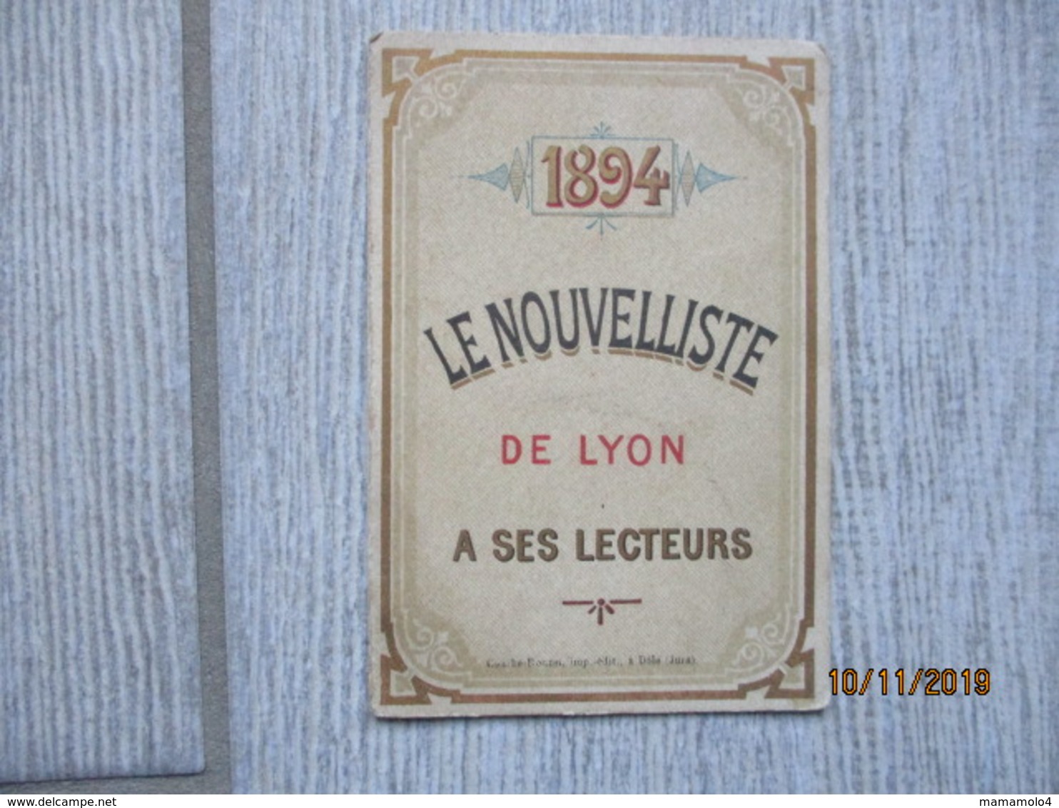 Petit Calendrier Année 1894 "Le Nouvelliste De Lyon" - Autres & Non Classés