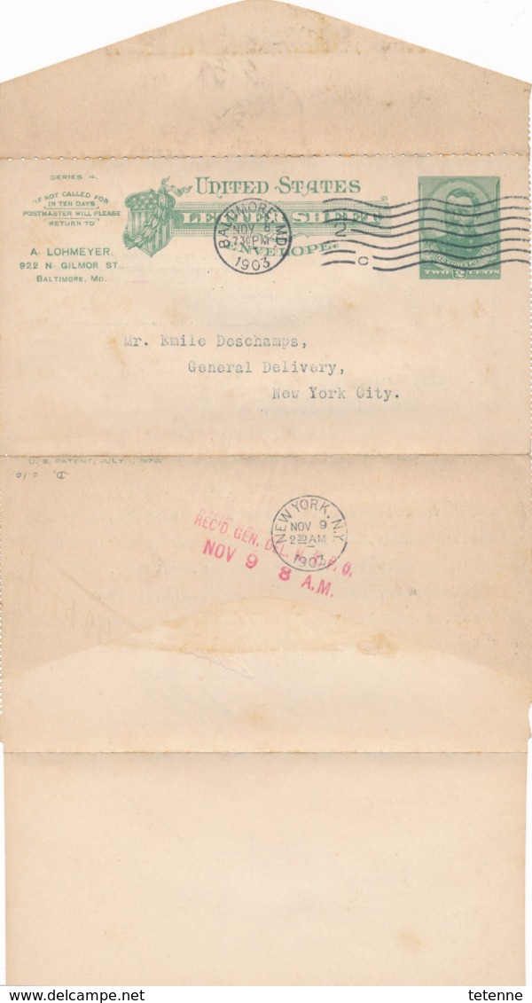 1 Enveloppe Entier Postal Entiers Postaux USA UNITED STATES OF AMERICA BALTIMORE. NEW YORK - Autres & Non Classés