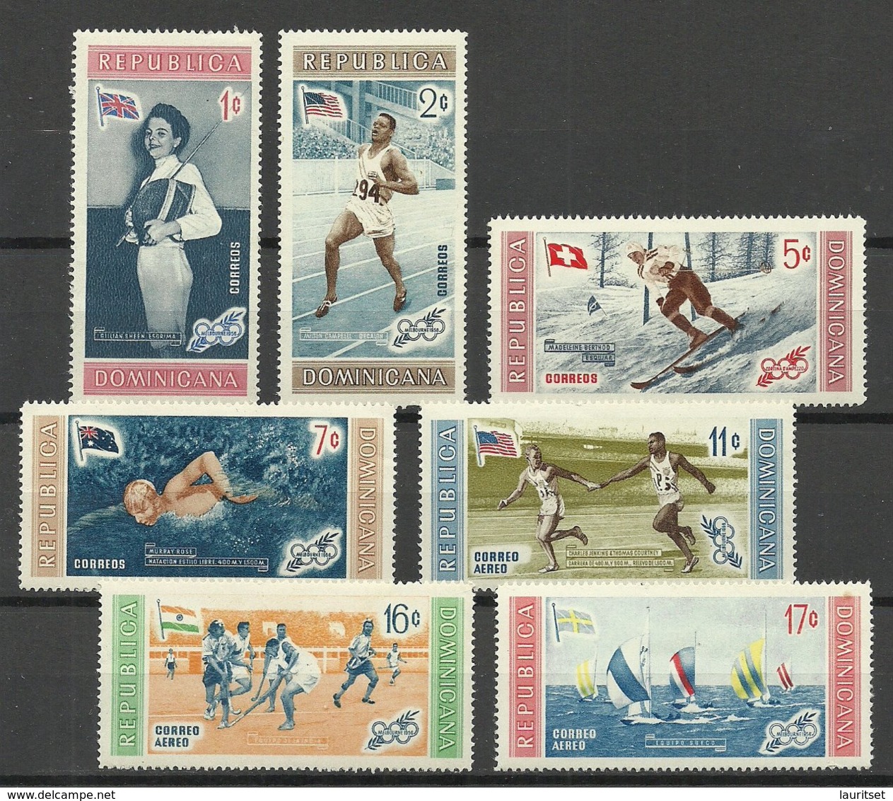 Rep. DOMINICANA 1956 Olympic Games Melbourne Olympische Spiele = 7 Values From Set Michel 660 - 667 MNH - Summer 1956: Melbourne