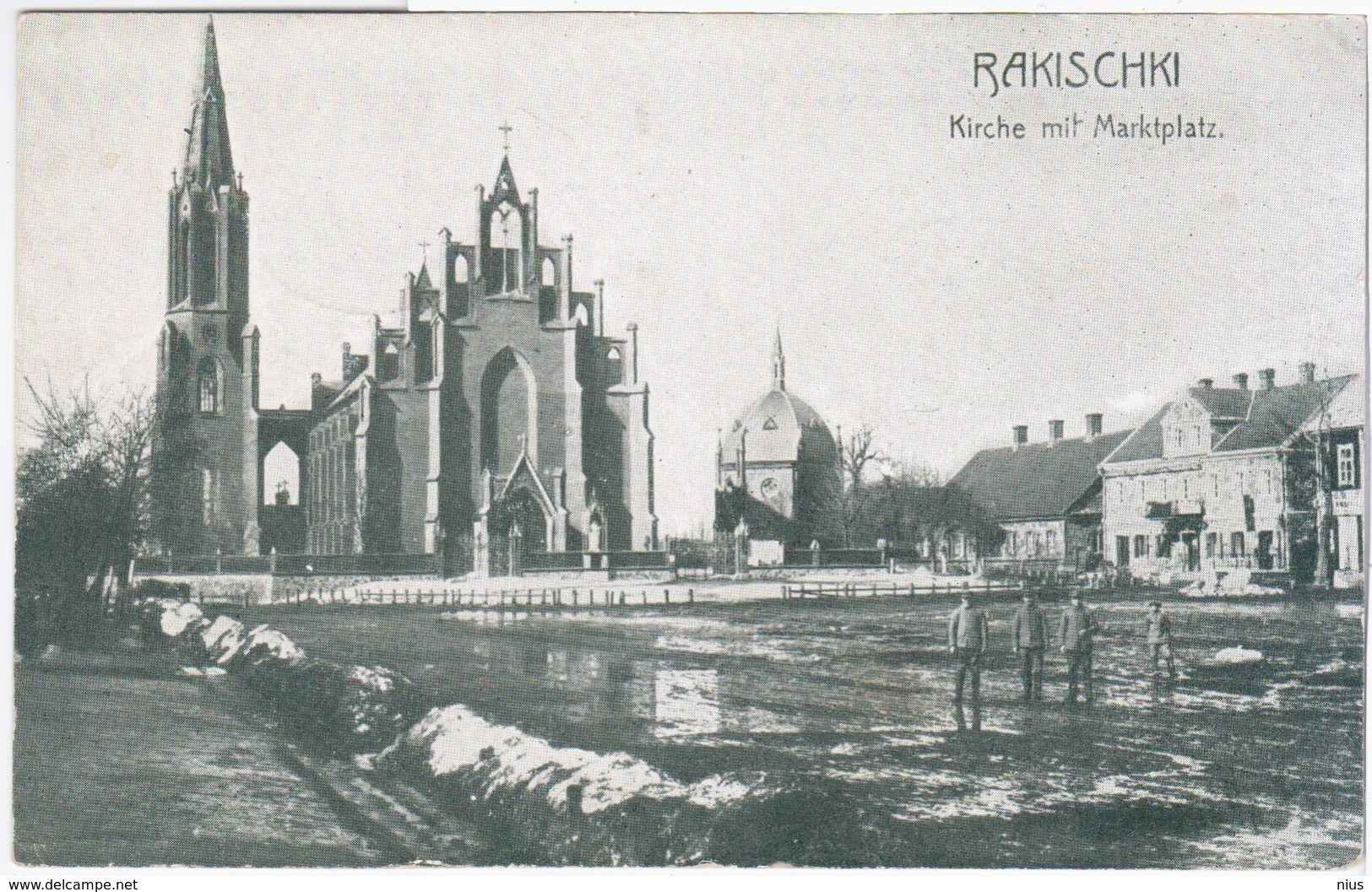 Lithuania Lietuva 1916 Rakischki Rokiskis Kirche Mit Marktplatz, WWI - Lituania