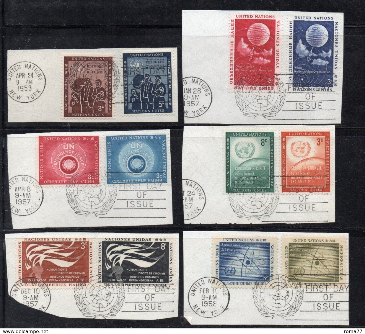 QUS21 - NAZIONI UNITE NEW YORK , Insieme Di Sei Serie Usate Su Frammentino  (2380A) - Used Stamps