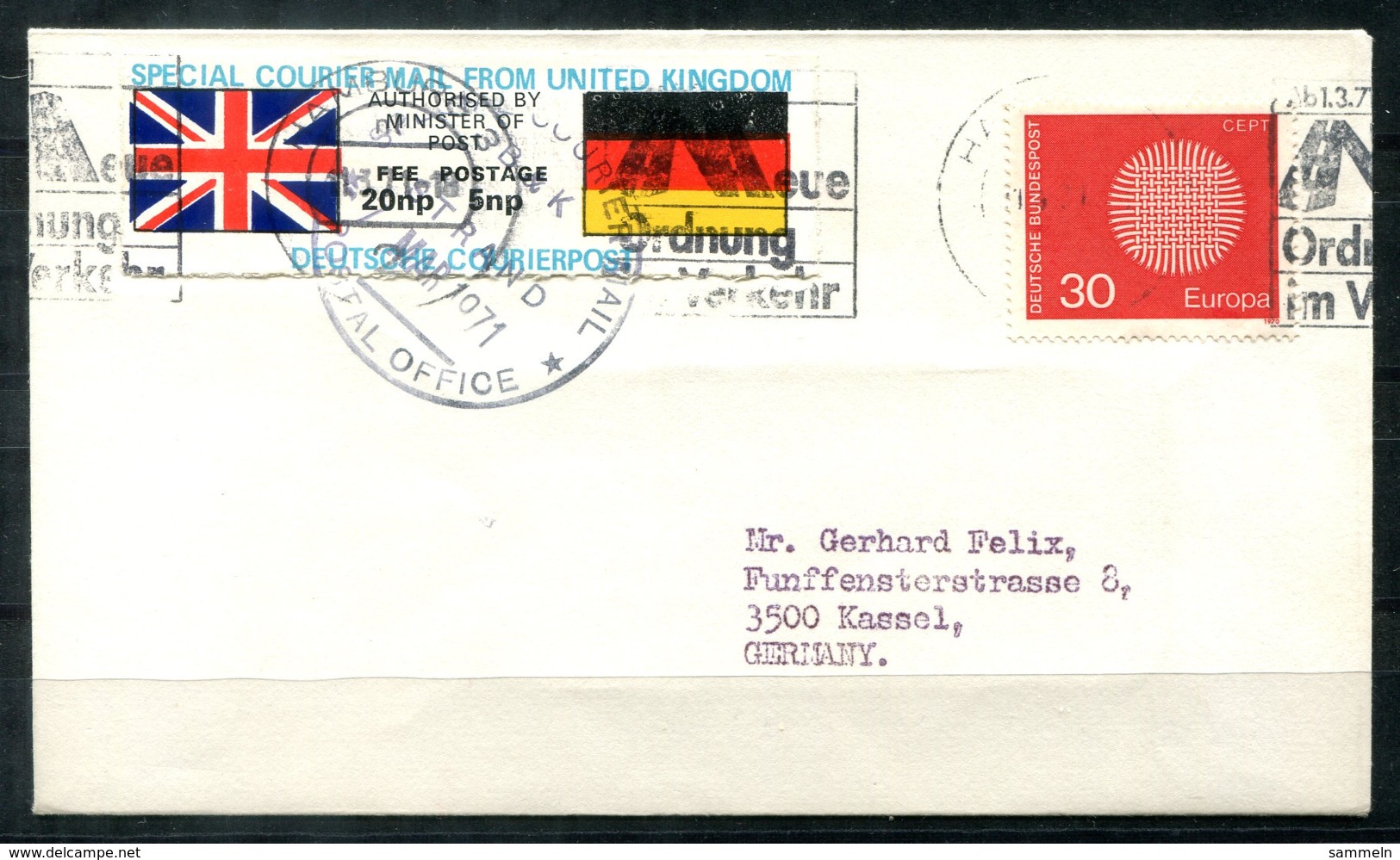 5249 - GROSSBRITANNIEN / UK - Poststreik 1971 - SPECIAL COURIER MAIL FROM UNITED KINGDOM > Germany - Abarten & Kuriositäten