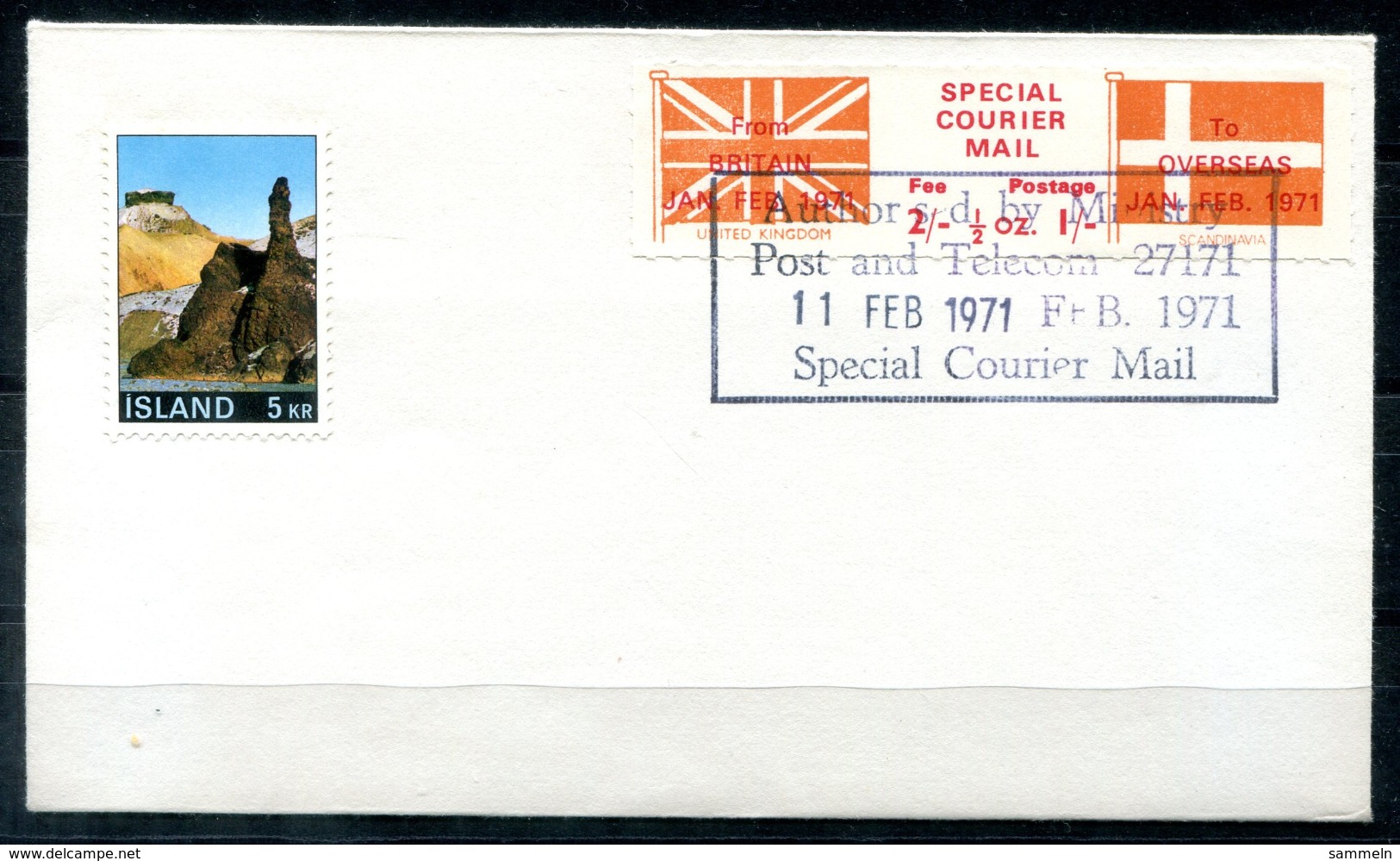 5250 - GROSSBRITANNIEN / UK - Poststreik 1971 - SPECIAL COURIER MAIL TO OVERSEAS SCANDINAVIA - Variétés, Erreurs & Curiosités