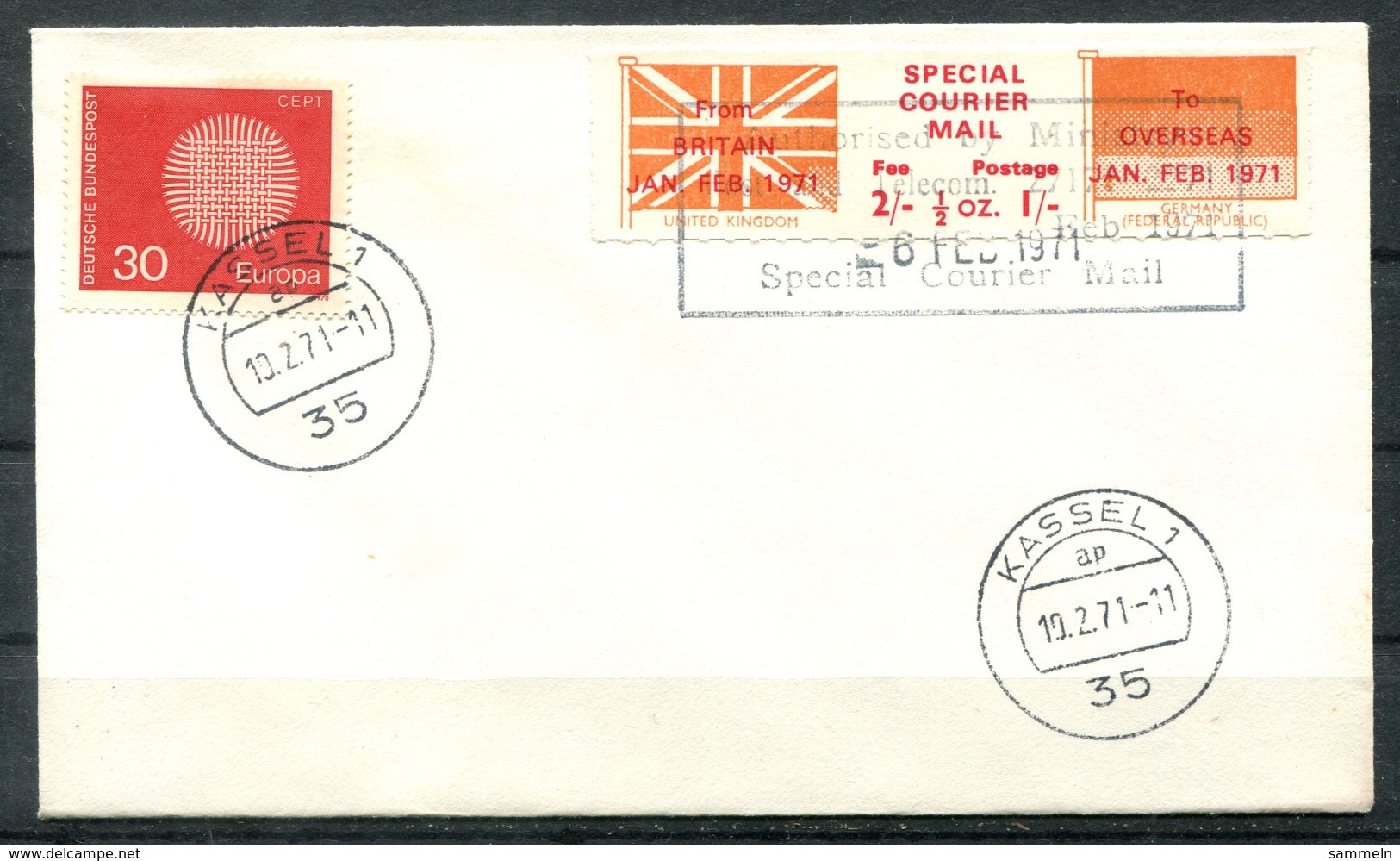 5251 - GROSSBRITANNIEN / UK - Poststreik 1971 - SPECIAL COURIER MAIL TO OVERSEAS GERMANY - Plaatfouten En Curiosa