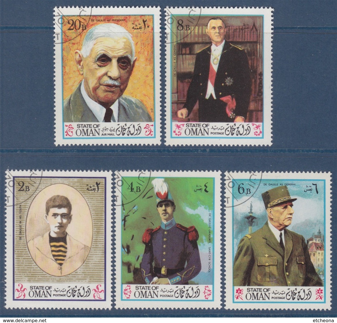 Hommage Au Général De Gaulle 5 Timbres Oblitérés State Of Oman - De Gaulle (Général)