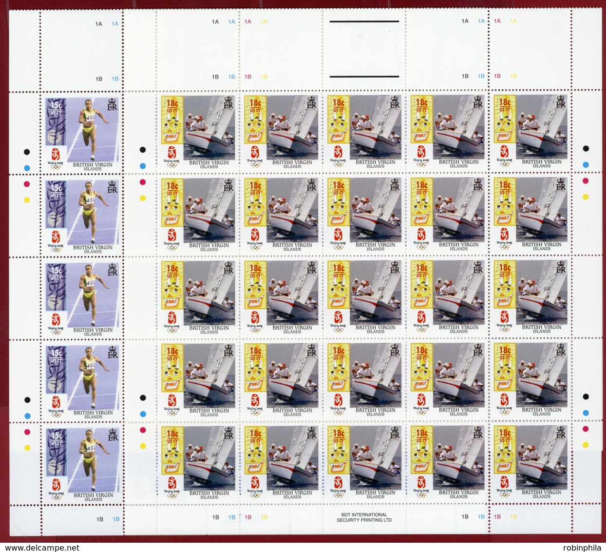 Virgin Islands 2008 #1086-89, Sheet Of 50, Beijing Olympic Games, SCV $200.00 - British Virgin Islands