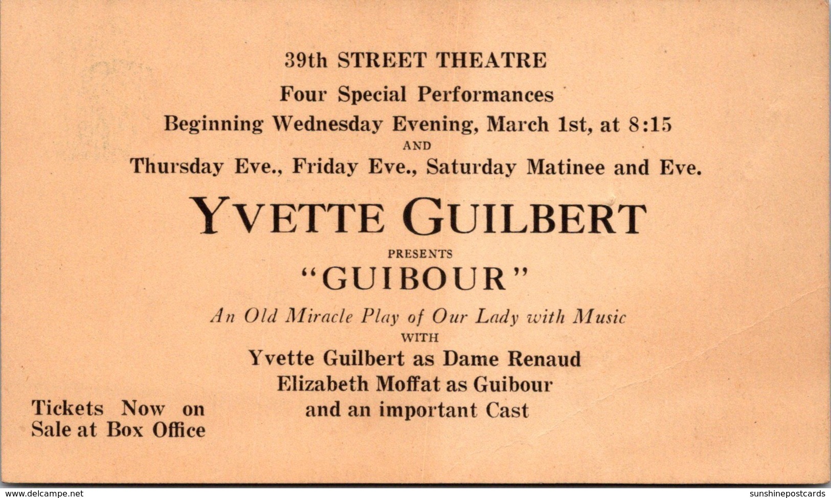 39th Street Theatre Yvette Guilbert Presents "Guibour" - Theatre