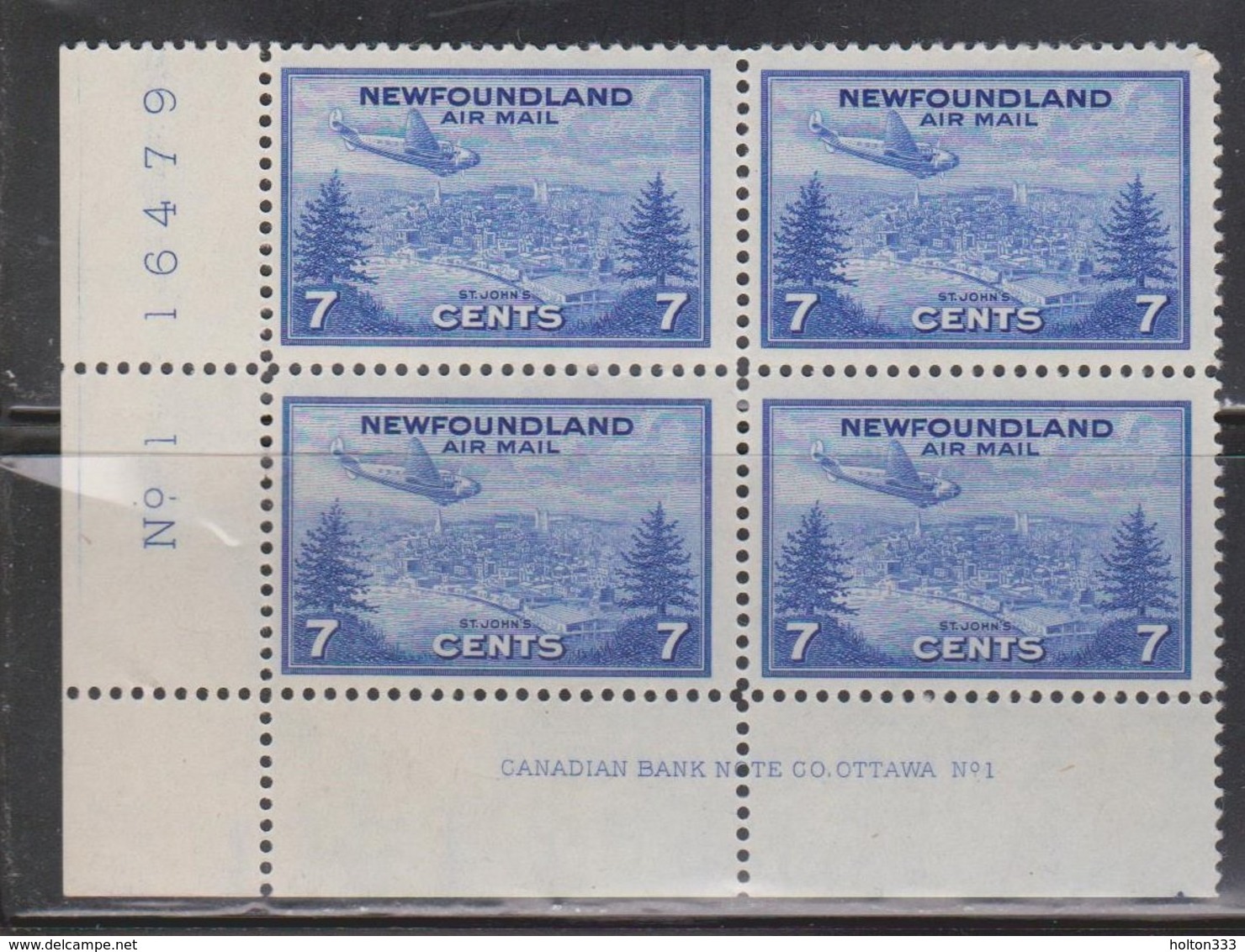 NEWFOUNDLAND Scott # C19 MNH Plate Block Of 4 - Airplane Over St Johns - 1908-1947