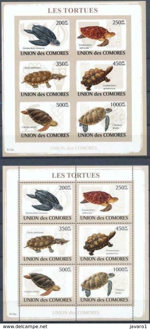 COMORES :  TURTLES    MNH (2 SHEETS :  Perf.+Imperforated) - Comores (1975-...)