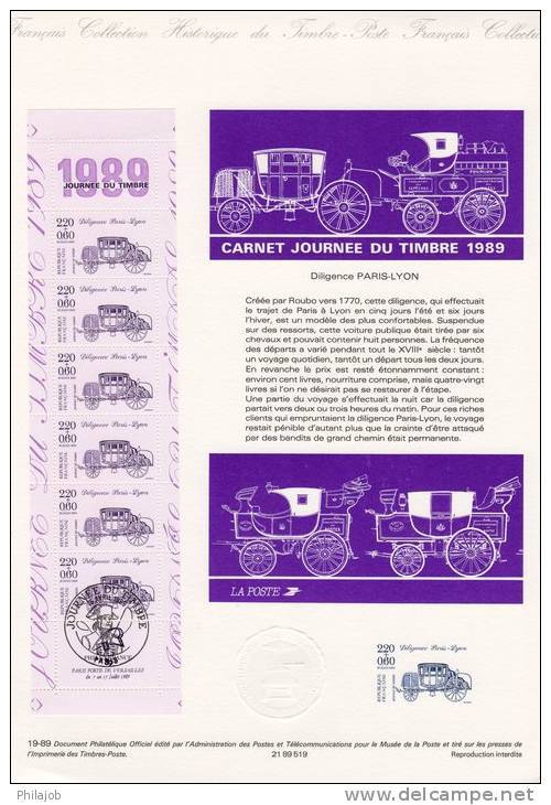 " JDT 1989 : DILIGENCE PARIS-LYON " Sur Document Philatélique Officiel De 1989 N° YT BC2578A . Parfait état ! - Kutschen